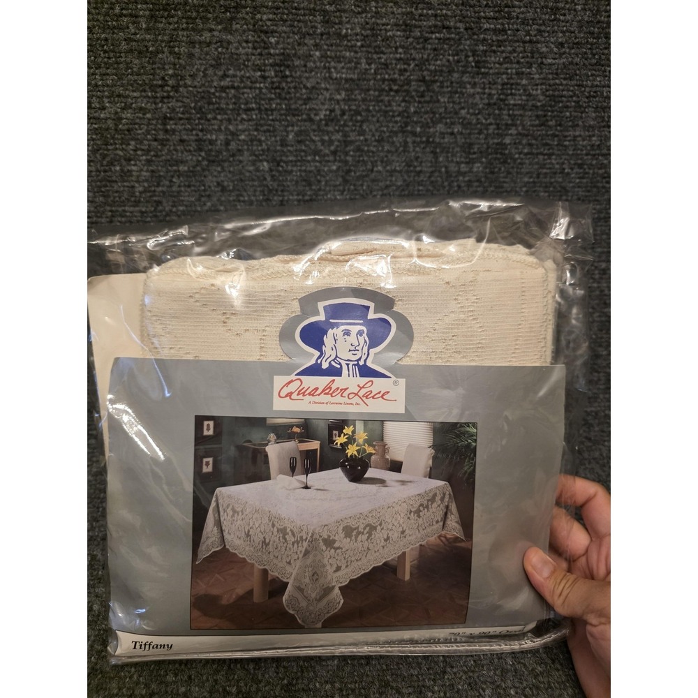 Quaker Lace Tiffany Tablecloth 70x90 Oval Floral Lace Beige Cotton Blend Dining